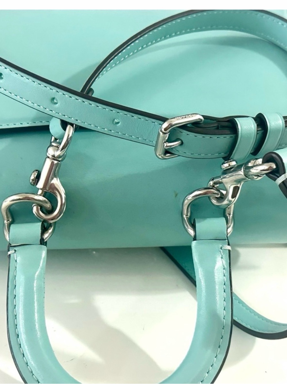 Coach Pebble Leather Satchel in Mint Green with Silver Hardware - Picture 6 of 6